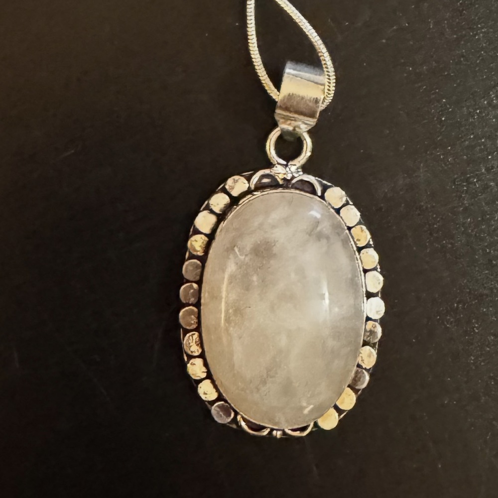 Clear Quartz and  Silver Pendant Necklace